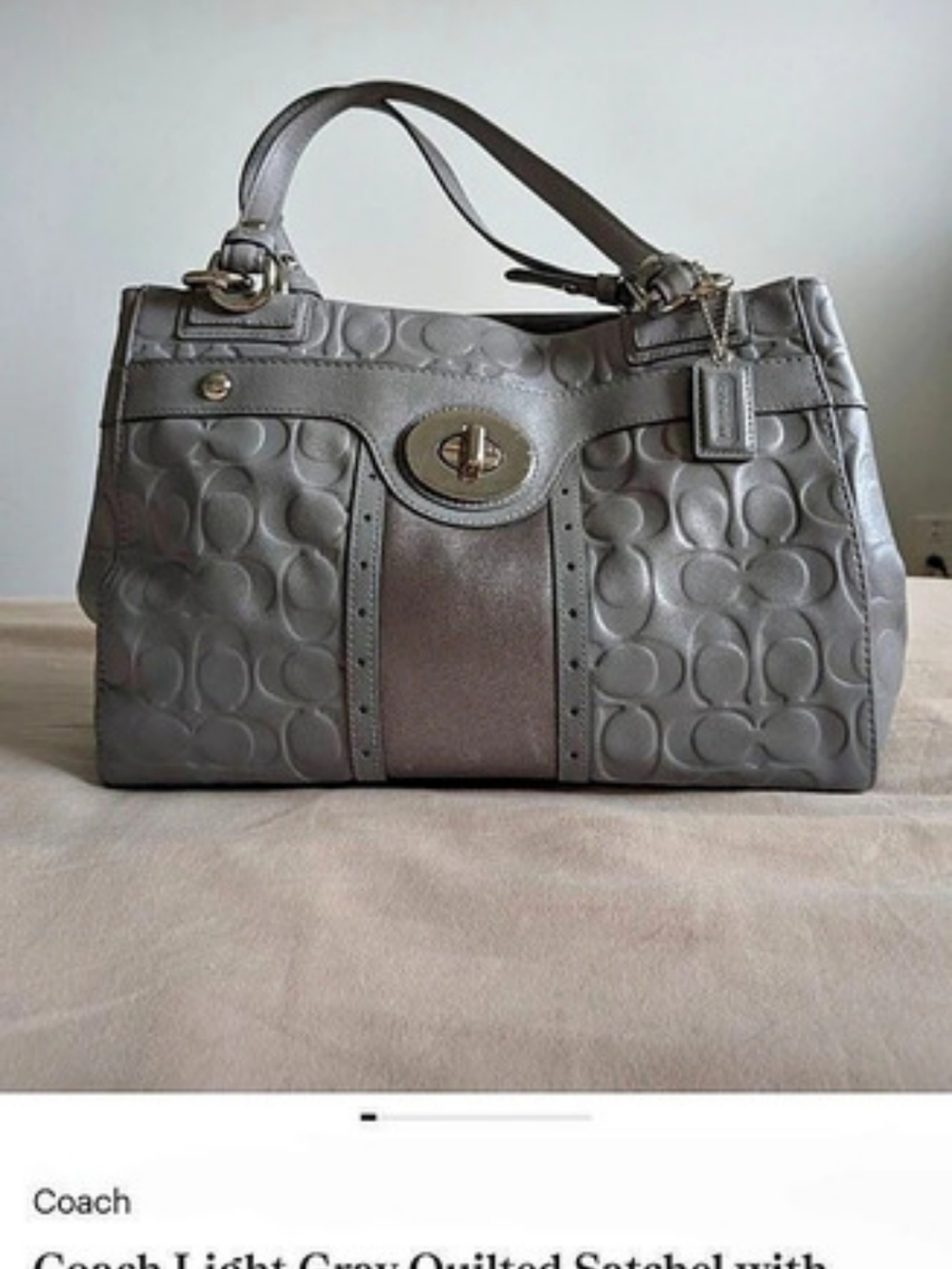 Coach Hamptons Embossed Signature Stripe Satchel Gray